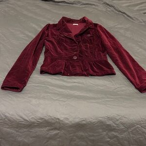 Women's Velvet Blazer in Deep Burgundy Juniors